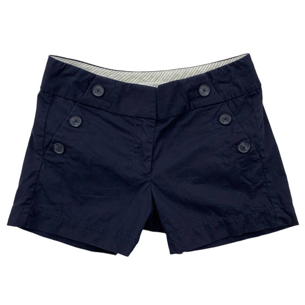 LOFT Ann Taylor Women Adult 00 Navy Blue Khaki Button Flat Front Chino Shorts